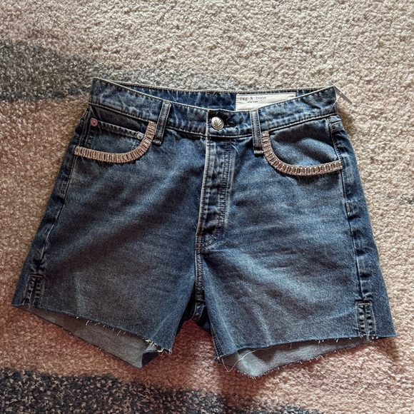 NEW rag & bone Embellished High Waist Raw Hem Cut Off Denim Shorts in Evjwl
